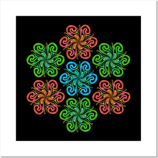 Abstract Floral Mandala Neon Pattern Posters and Art